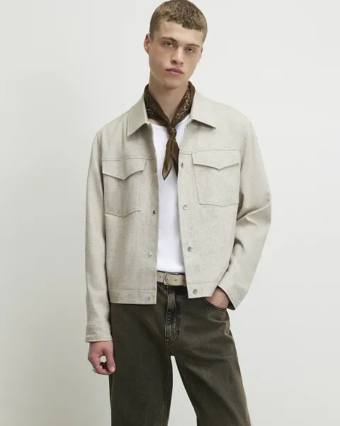 River Island Boxy Linen Blend Western Jacket