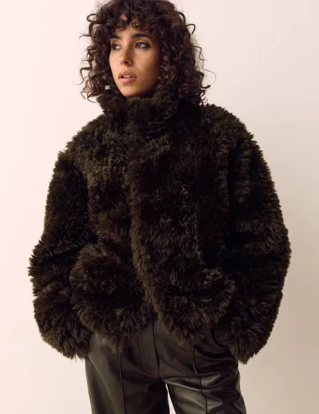 Per Una Faux Fur Reversible Bomber Jacket Dark Mole