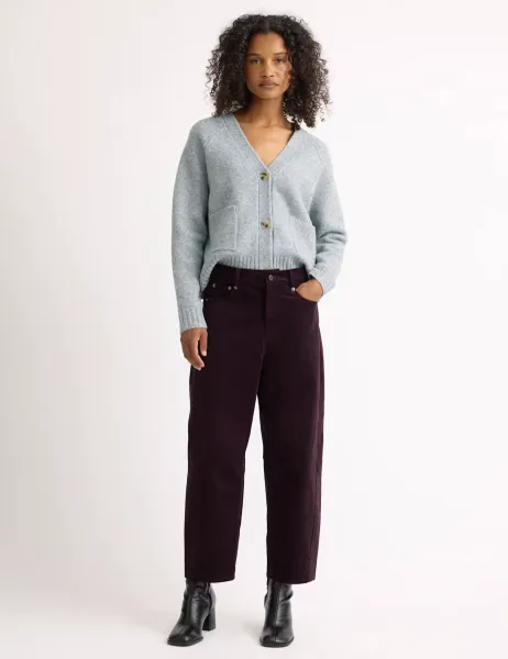 Cord Barrel Leg Ankle Grazer Trousers Burgundy