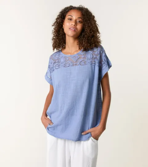 Women's Blue Lace Pattern Top
