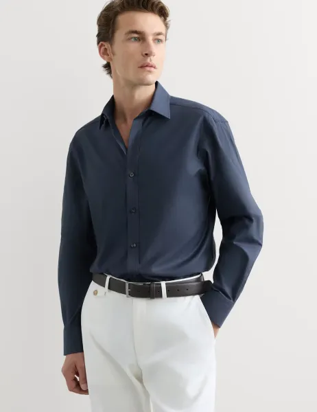 Jaeger Regular Fit Pure Cotton Luxury Oxford Shirt Navy