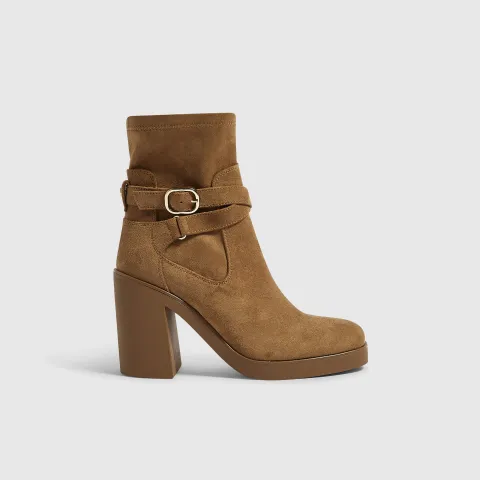 River Island Faux Suede Chunky Buckle Ankle Boots