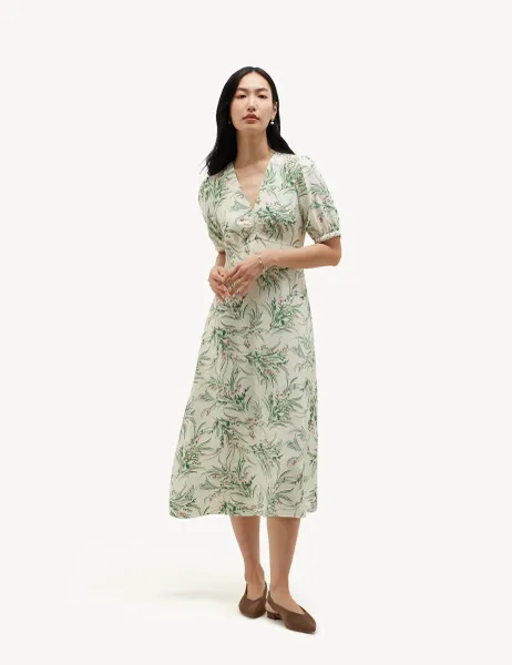 Hobbs Floral V-Neck Skater Tea Dress White Mix