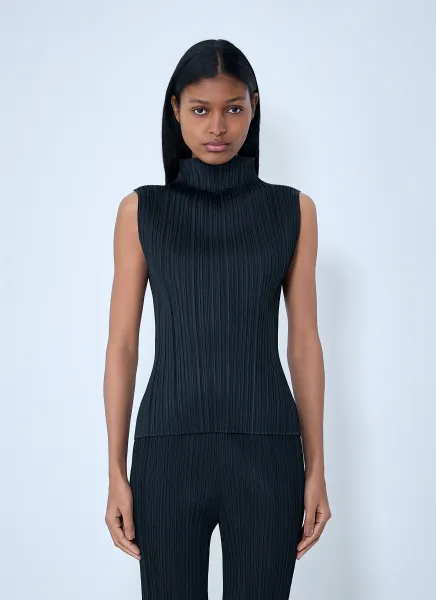 Pleated High-Neck Sleeveless Top