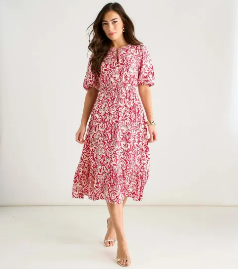 Women's Red Paisley Print Midi Dress