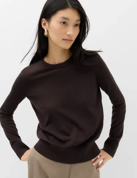 Marks & Spencer Pure Merino Crew Neck Jumper Bitter Chocolate