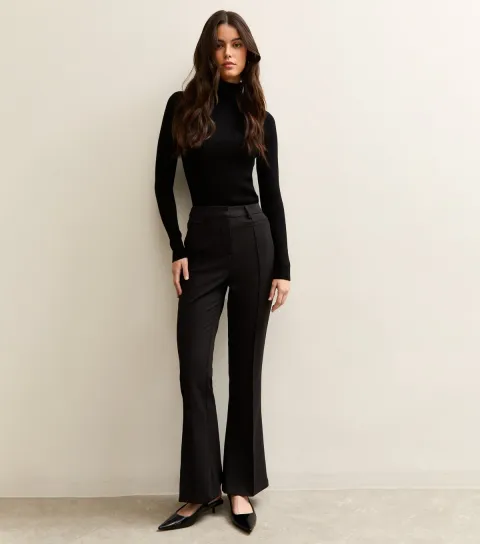 Women's Black Mid Waist Flared Trousers