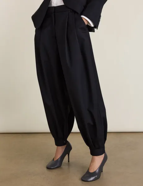 Wool Blend Tailored Balloon Trousers Black