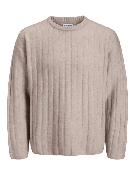 Jack & Jones Flat Rib Knit Crew Neck Jumper Beige