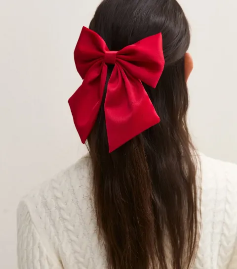New Look Bright Red Satin Bow Hair Slide