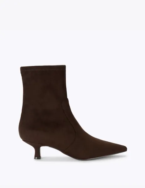 Steve Madden Checklist Suedette Pointed Toe Kitten Heel Ankle Boots Brown