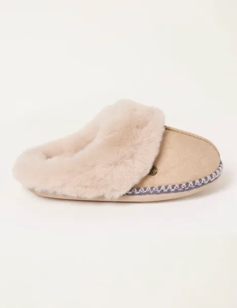 FatFace Faux Fur Lined Mule Slippers Ivory Mix