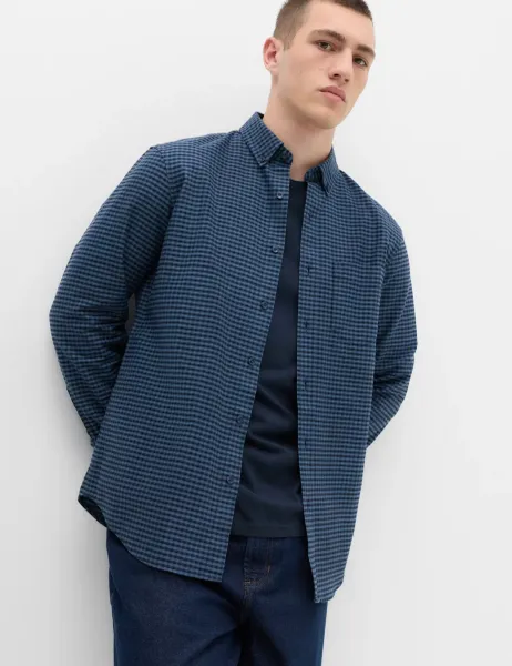 Marks & Spencer Ultimate Pure Cotton Check Oxford Shirt Blue Mix
