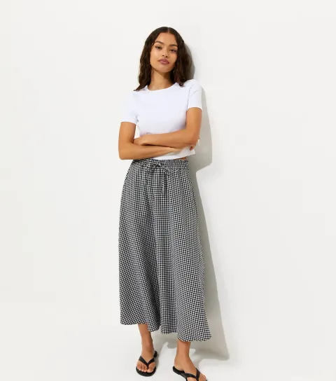 Women's Petite Blue Check Pattern Circle Skirt