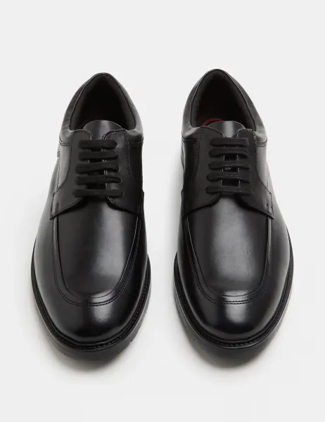 Marks & Spencer Wide Fit Smart Step Leather Derby Shoes Black