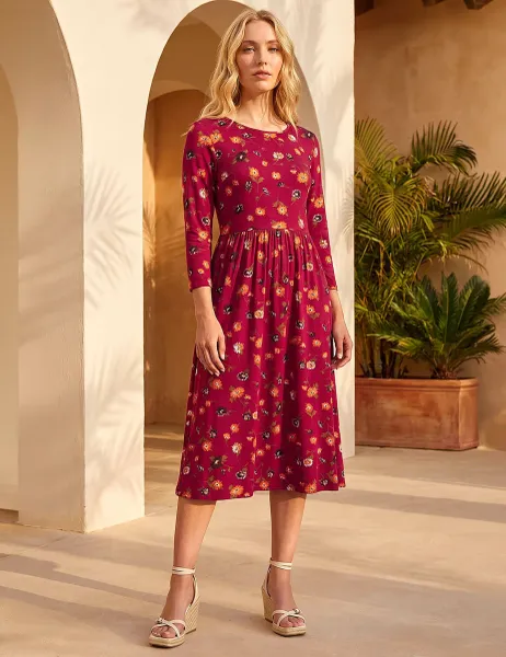 Roman Floral Midi Skater Dress Dark Orange