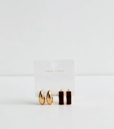 New Look Pack of 2 Teardrop and Croc Embossed Hoop Earrings
