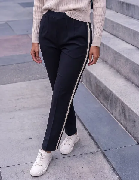 Roman Side Stripe Straight Leg Trousers Black Mix