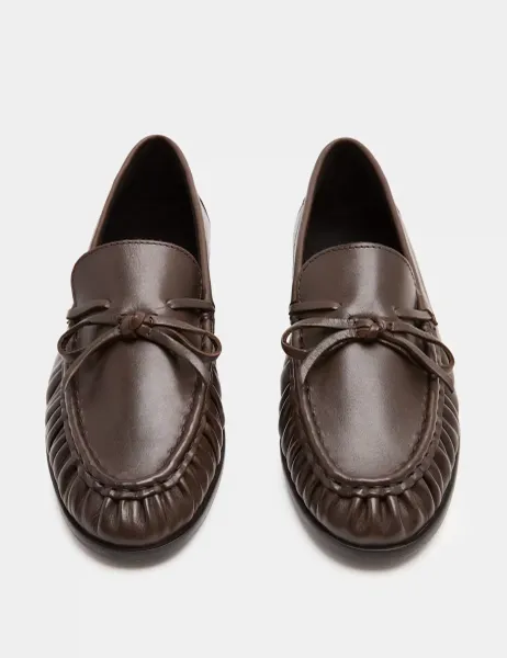 Marks & Spencer Leather Bow Slip On Loafers Brown