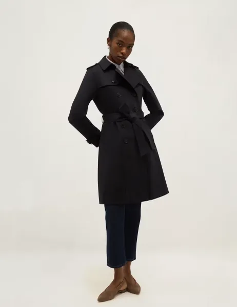 Hobbs Cotton Rich Belted Longline Trench Coat Dark Navy