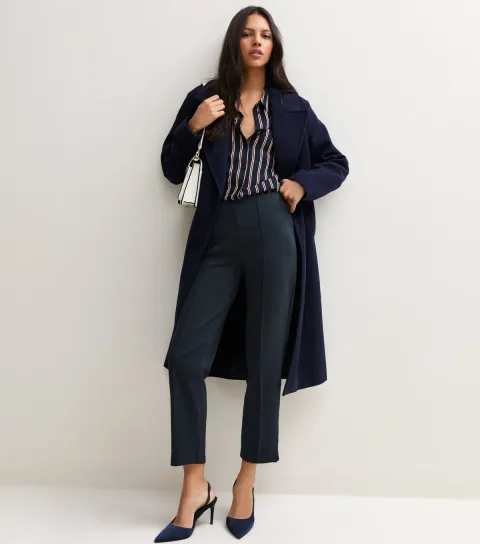 New Look Women's Tall Navy Cotton Rich Tapered Cropped Leg Trousers