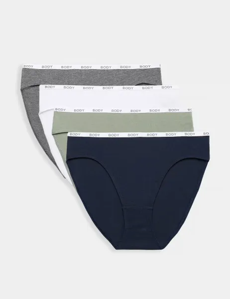Marks & Spencer 4pk Cotton Rich High Leg Knickers Grey Mix