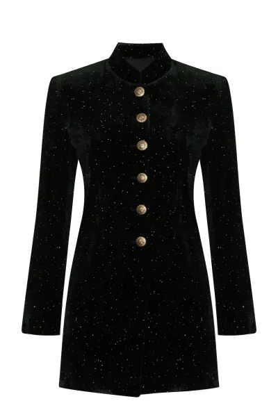 Velvet Jacket in Dark Green/Gold - Zoe