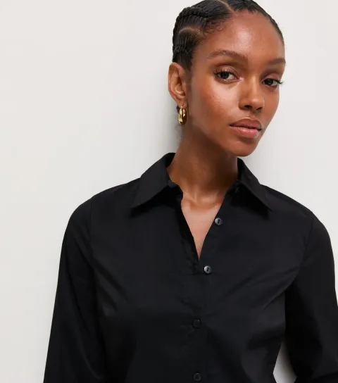 New Look Women's Black Cotton Rich Slim Fit Shirt