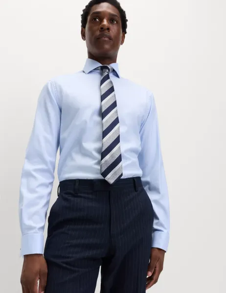 M&S SARTORIAL Slim Fit Luxury Cotton Double Cuff Twill Shirt Blue