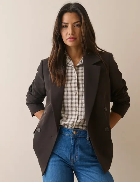 Nobody's Child Double Breasted Blazer Dark Brown