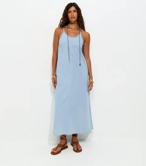 New Look Women's Light Blue Denim Midaxi Dress