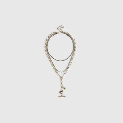 River Island Metal Mixed Multi Charm T-Bar Necklace