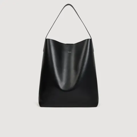 Leather hobo bag with logo