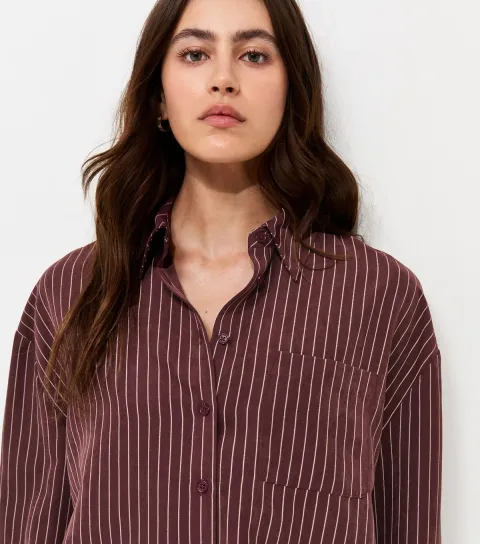 Women's Dark Burgundy Striped Oversized Shirt