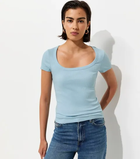 Women's Light Blue Square Neck Top