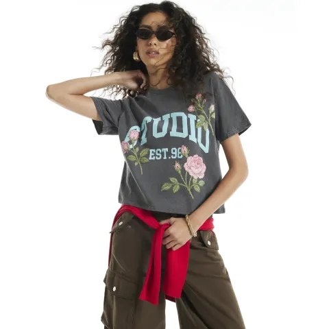 River Island Studio Cropped Short Sleeve T-Shirt