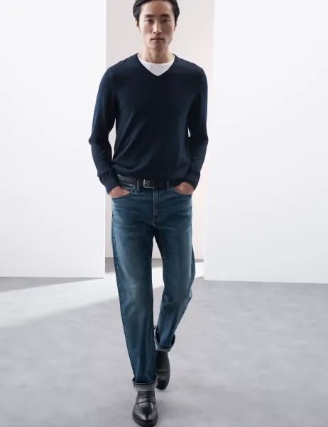 Straight Fit Japanese Selvedge Jeans Med Blue Denim