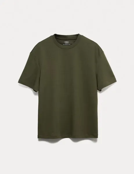 Marks & Spencer Relaxed Fit Cotton Blend Ultimate Performance T-Shirt Dark Khaki