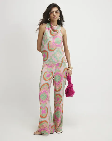 River Island Print Wide Leg Trousers