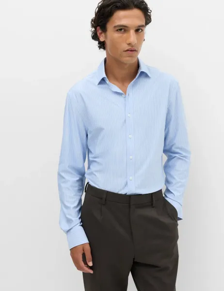 Marks & Spencer Ultimate Regular Fit Jersey Striped Shirt Blue Mix