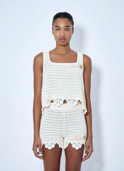 Sleeveless Cropped Top in Crochet Knit