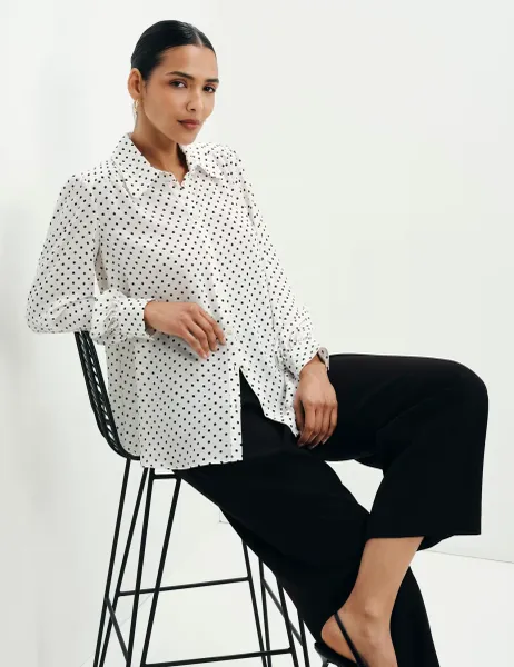 Finery London Polka Dot Collared Blouse Ivory Mix