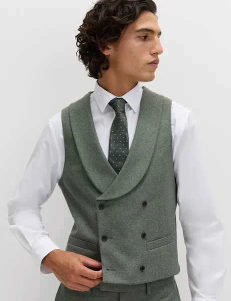 Marks & Spencer Italian Wool Blend Double Breasted Waistcoat Green