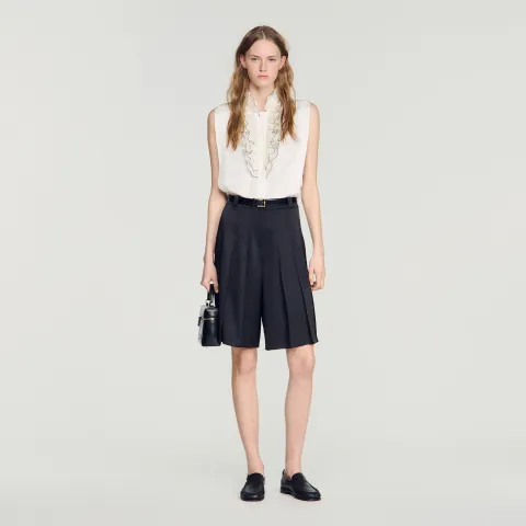 Long high-waisted pleated shorts