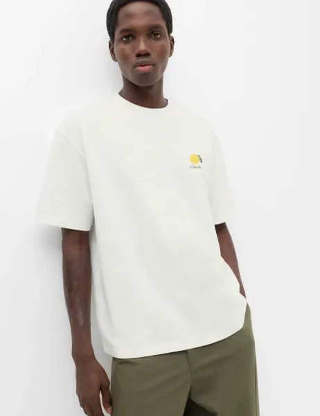 Marks & Spencer Oversized Pure Cotton Embroidered T-Shirt Yellow Mix