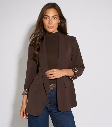 Gini London Women's Dark Brown Polka Dot Lined Blazer