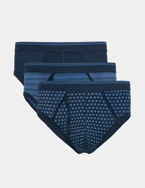 Marks & Spencer 3 Pack Cotton Stretch Patterned Briefs Blue Mix