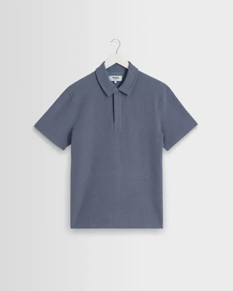 Shore - Mid Blue Textured Short-Sleeve Polo Shirt