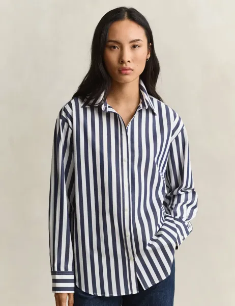 Gant Relaxed Fit Striped Poplin Shirt Blue Mix