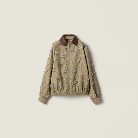 Embroidered chino and leather blouson jacket